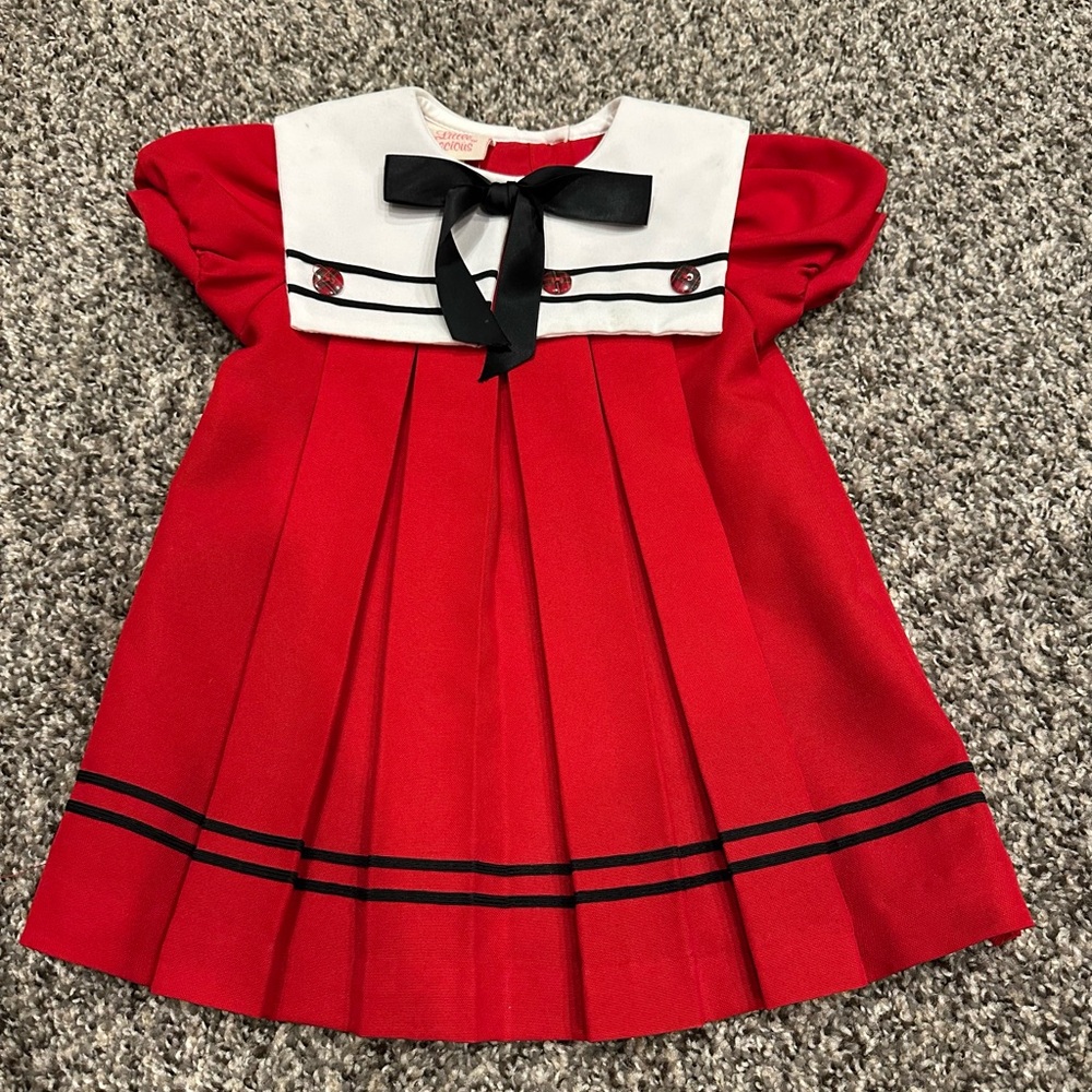 Vintage Baby Girls Dress Navy Sailor Size 18 Months Little Precious